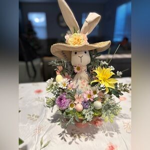 Handmade*Easter Bunny Floral Centerpiece with Pastel Flowers
